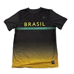Umbro Brasil Soccer Jersey Men’s Medium Black Yellow Graphic Athletic Shirt